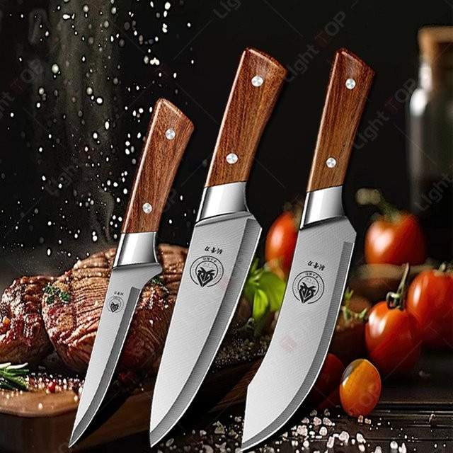 WXCOO Professionelles 3-teiliges Küchenmesser-Set aus Edelstahl in Braun mit Kochmesser, Gemüseschneidemesser und Ausbeinmesser - Bild 1