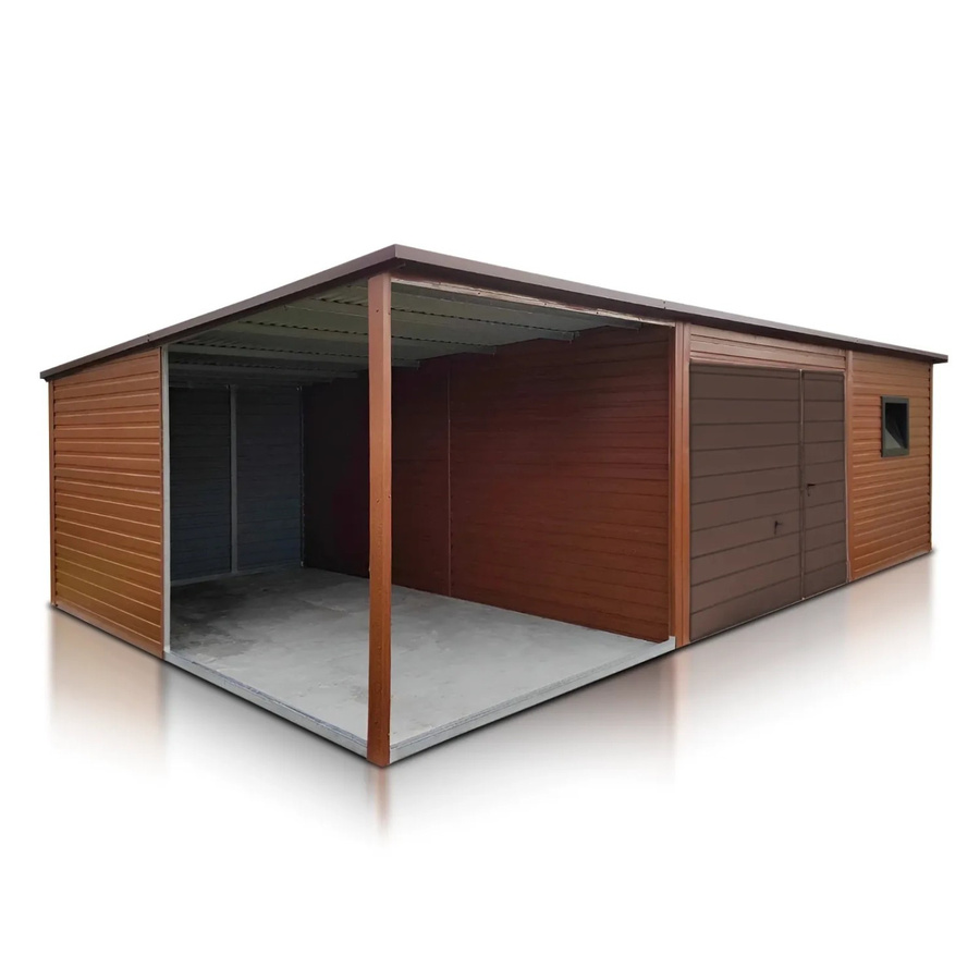 Liderstal Einzelgarage Basic aus Trapezprofilblech mit Carport in Braun, B: 550 cm, T: 500 cm - Bild 2