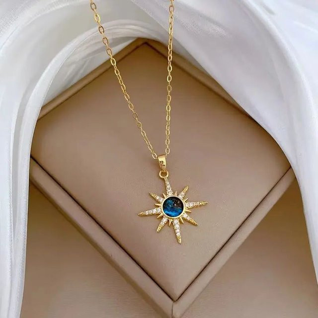 rinhoo Halskette mit Sonnenanhänger, Edelstahl, Gold, Damen - Bild 1