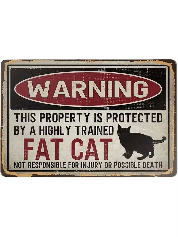 Fat Cat Vintage Metall-Blechschild Eigentum geschützt Wandkunst-Dekoration aus Aluminium, mehrfarbig, B: 30 cm, H: 20 cm, T: 20 cm - Bild 2