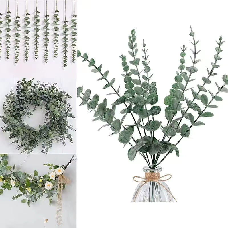 Yannew 12 Stück künstliche Eukalyptus-Stiele in Frosted Dark Green für Hochzeitsstrauß und Heimdekoration - Bild 2