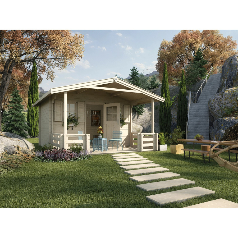 WEKA Gartenhaus 138 B Gr.2 aus Holz in Beige mit Vordach und Terrasse B/H/T: 450 x 296 x 590 cm - Bild 2