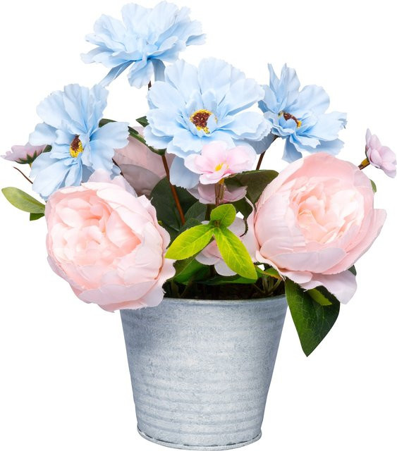 Blumenarrangement Viva Domo Sommer-Sehnsucht im Deko-Topf aus Metall in Blau, Pink und Multicolour - Bild 1