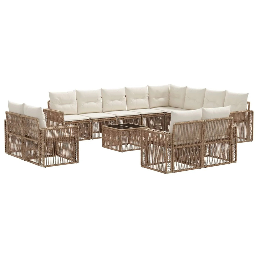 vidaXL Gartensofa-Set 13-tlg. in U-Form aus Poly-Rattan in Beige mit Polsterkissen und pulverbeschichtetem Stahlgestell - Bild 2