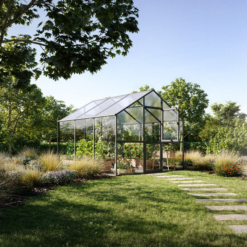 KGT Gewächshaus Ortasia III in Anthrazit-Grau mit 9,6 m² Fläche, 4 mm ESG-Glas und 10 mm HKP - Bild 2