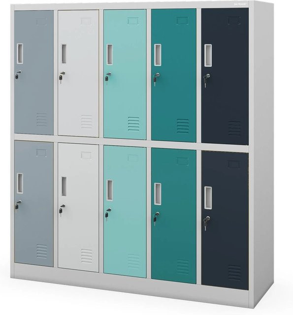 BARTUS Kleiderspind aus Stahl mit 10 Fächern, Farbe Grau-Blau-Dunkelblau, H x B x T: 150 x 136 x 45 cm - Bild 1