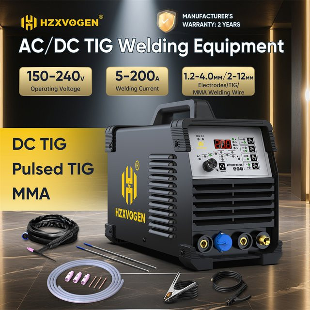 HZXVOGEN HVT250P AC/DC TIG Aluminium-Schweißgerät in Schwarz, 200A Digitales Puls-HF-TIG-Schweißgerät mit MMA ARC und Argon-Funktion, IGBT Inverter-Technologie für Edelstahl inklusive Fußpedal - Bild 1