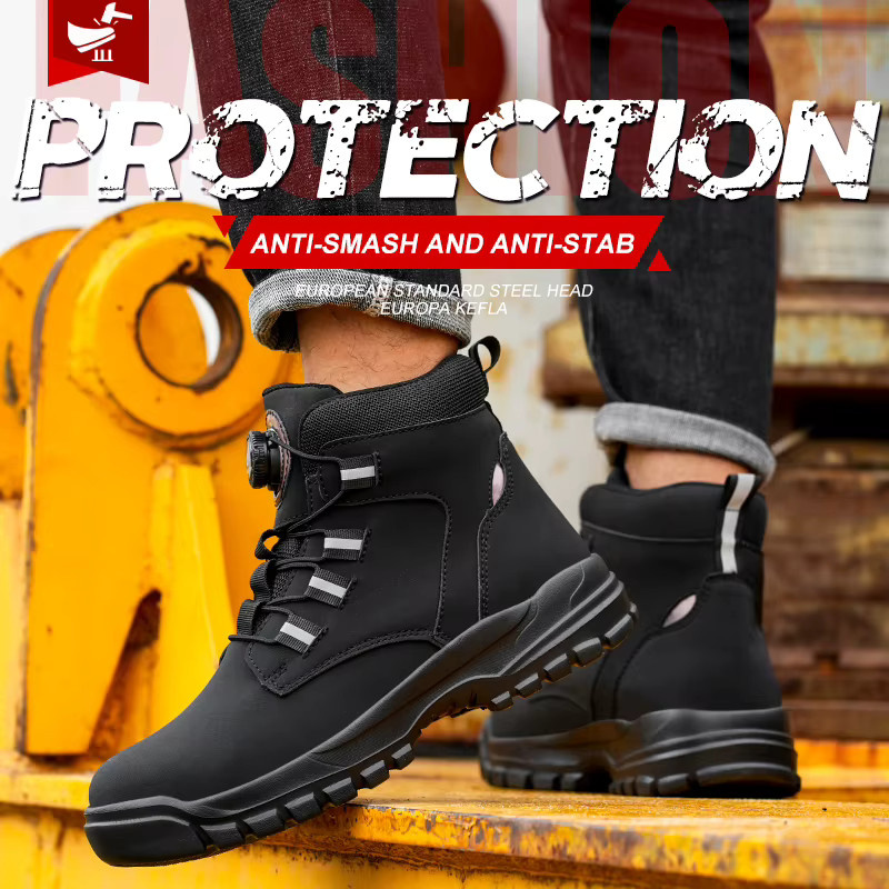 Kankeirr Wasserfeste Herren-Arbeitsstiefel mit Stahlkappe und Kevlar-Einlegesohle in Schwarz - Bild 6