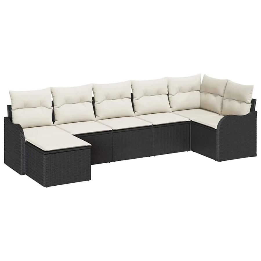 vidaXL Garten-Sofa-Set aus Poly Rattan mit Kissen, 7-teilig, Schwarz-Creme - Bild 2