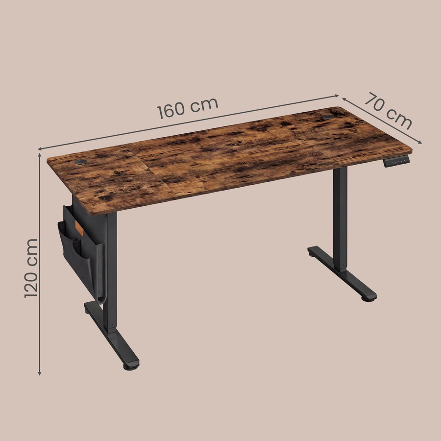 SONGMICS Höhenverstellbarer Schreibtisch in Braun mit elektrischem Motor und Memory-Funktion, Breite: 160 cm, Tiefe: 70 cm - Bild 2