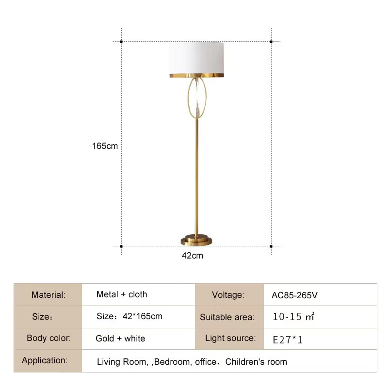 Juhaw Moderne Metall-Stehlampe in Gold/Messing mit weißem Stoffschirm für Wohnzimmer, Schlafzimmer und Home Office, Höhe: 165 cm - Bild 4