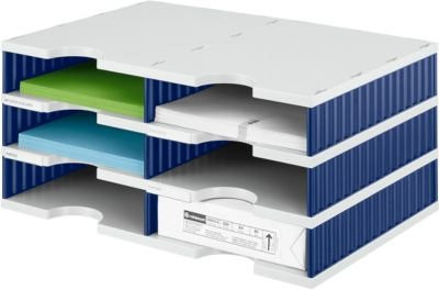 styro Sortierstation styrodoc Standard DIN C4, 3 Etagen, 2-reihig mit 6 Fächern, grau/blau - Bild 1