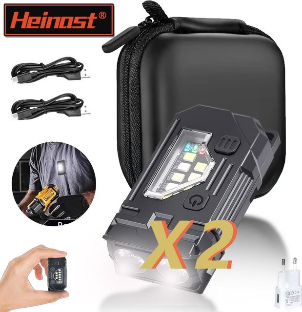 Heinast Mini-Schlüsselanhänger EDC-Taschenlampe, wiederaufladbare magnetische Taschenlampe in Schwarz mit Stiftclip und Hutclip - Bild 1