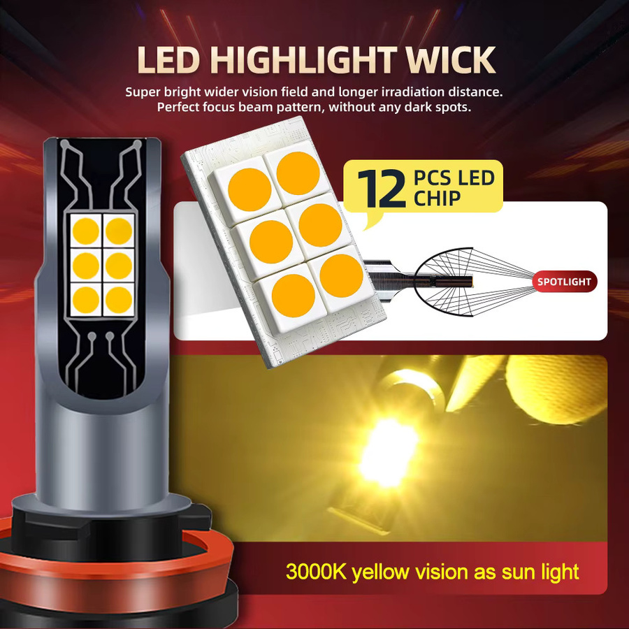 2er Set LED-Nebelscheinwerfer und DRL-Tagfahrlichter in Gelb 3000K für Crossfox, kompatibel mit H1 H3 H8 H11 H10 9145 9140 9006 9005 880 881 H27 2504 PSX24W 5202 - Bild 2