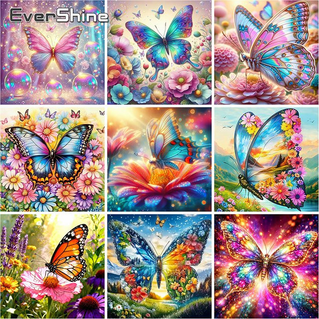 EverShine DIY Diamant-Mosaik-Set Schmetterling und Blumen mit runden Strasssteinen, Multicolour, B/T/H: 20 x 20 x 20 cm - Bild 1