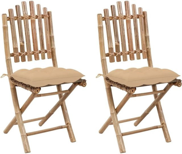 Furnicato 2er Set Klappbare Gartenstühle aus Bambus mit Kissen in Beige, B/T/H: 50 x 42 x 92 cm - Bild 1