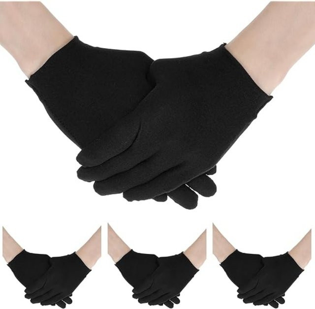 12 Paar YUMARCH Baumwollhandschuhe in Schwarz, weiche und feuchtigkeitsspendende Stoffhandschuhe für die Nacht, dehnbare und waschbare Arbeitshandschuhe - Bild 1