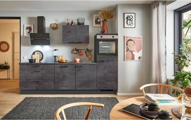 pino Küchenzeile Beton Anthrazit mit 1 Geräteschrank, Breite: 250 cm, Tiefe: 60 cm, Höhe: 174 cm - Bild 1