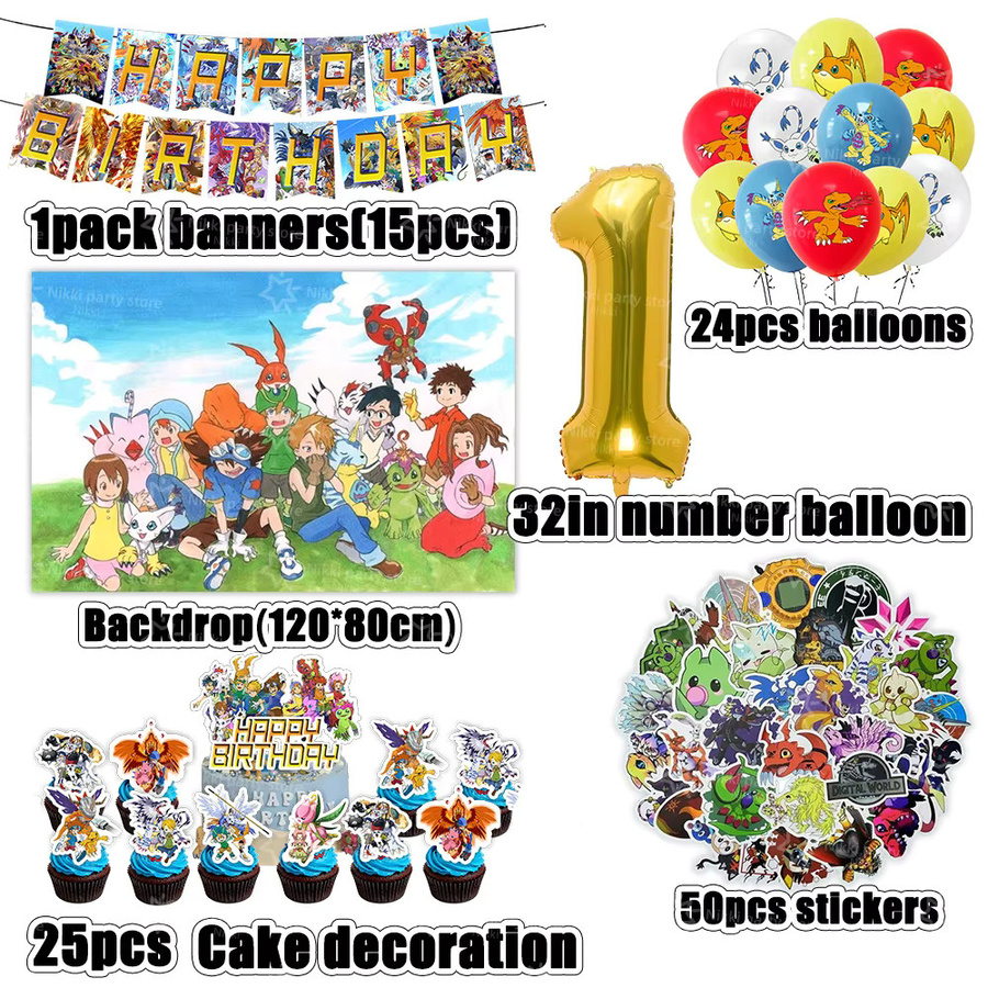 TAKARA TOMY Digimon Geburtstagsdekoration, Luftballons, Banner, Kuchendekoration - Bild 2