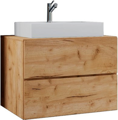 VCM Badmöbel Lendas 2-teiliges Set aus Unterschrank und Waschbecken mit Spiegel in Eiche Honig und Weiß, B/H/T: 61 x 69 x 51,4 cm - Bild 1