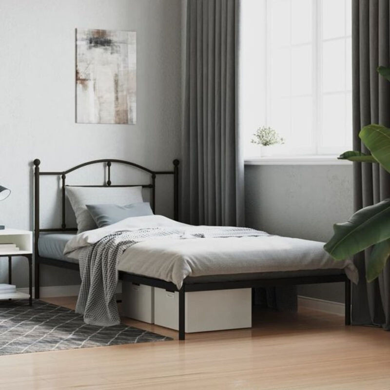 Vidaxl Metallbett mit Kopfteil im Industrial Design, Schwarz, B: 107 cm, L: 203 cm - Bild 1