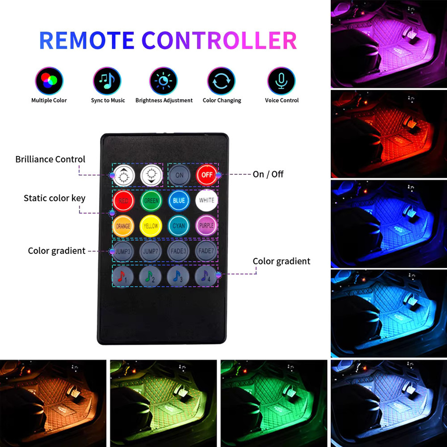 WUMFIRE Auto Ambiente Beleuchtung mit Musik-Synchronisation, RGB Neon Lampe in Schwarz mit USB-Anschluss, App-Steuerung und drahtloser Fernbedienung - Bild 5