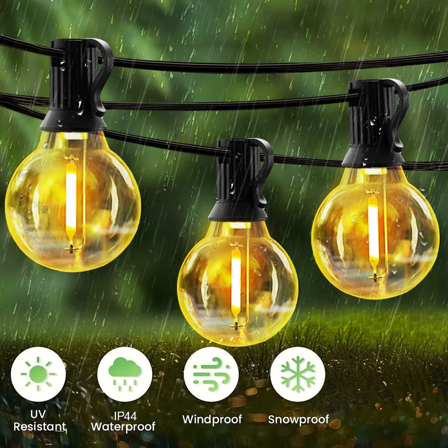 Solar G40 Außenlichterkette mit warmweißen LED-Kugelbirnen, wasserdichte Terrassenleuchte mit Fernbedienung, IP65, schwarz, transparent - Bild 2