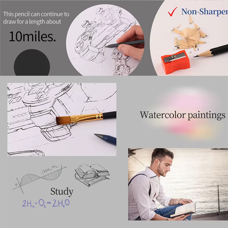MROOFUL Ewigkeitsstift aus Metall mit HB-Graphitkern in Blau - Bild 4