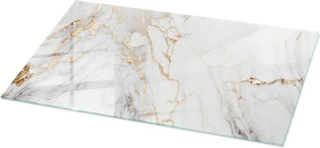 Tulup Couchtischplatte aus Glas in Weiß mit Marmor-Optik, Rechteckig, B/T: 100 x 50 cm - Bild 1