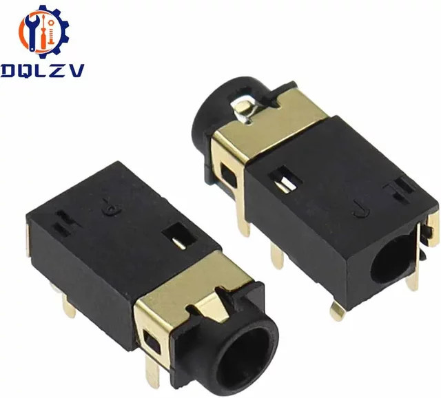 Vergoldete 3,5mm Kopfhörerbuchse PJ-342 / PJ-242 6-Pin Audio Buchse Sinking Plate in Schwarz - Bild 1