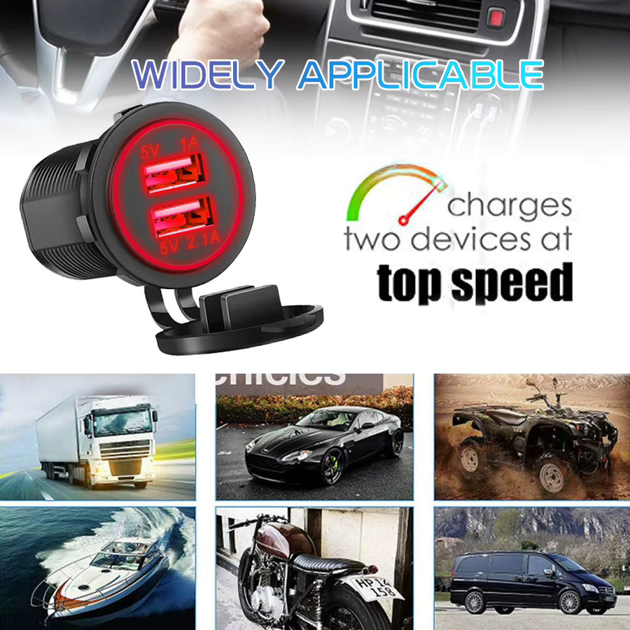 Kebidumei Dual USB Auto Ladegerät mit LED-Panel, wasserdichtes Netzteil für Fahrzeug, Boot, LKW und Motorrad, Schwarz - Bild 3