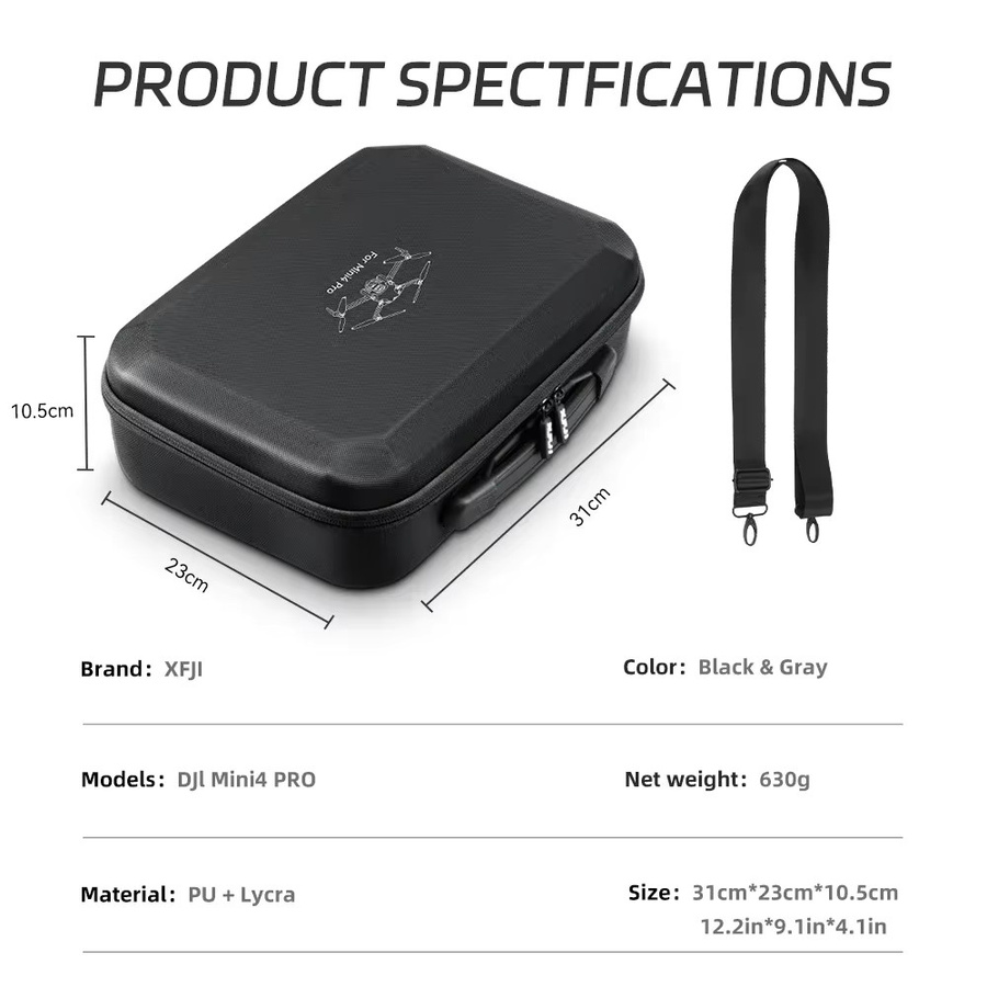 DJI Mini 4 Pro Tragetasche aus hartem EVA – Wasserdichte Reise- und Schultertasche für Drohne und Fernbedienung in Schwarz - Bild 6