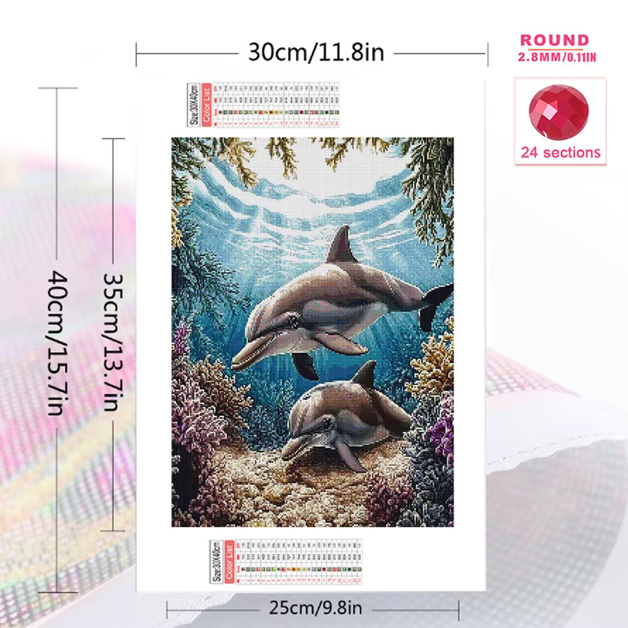 Momoart 5D-Diamant-Mosaik Set Delfin für Kinder, buntes Diamant-Gemälde zum Selbermachen für Anfänger, B/H: 30 x 30 cm - Bild 2