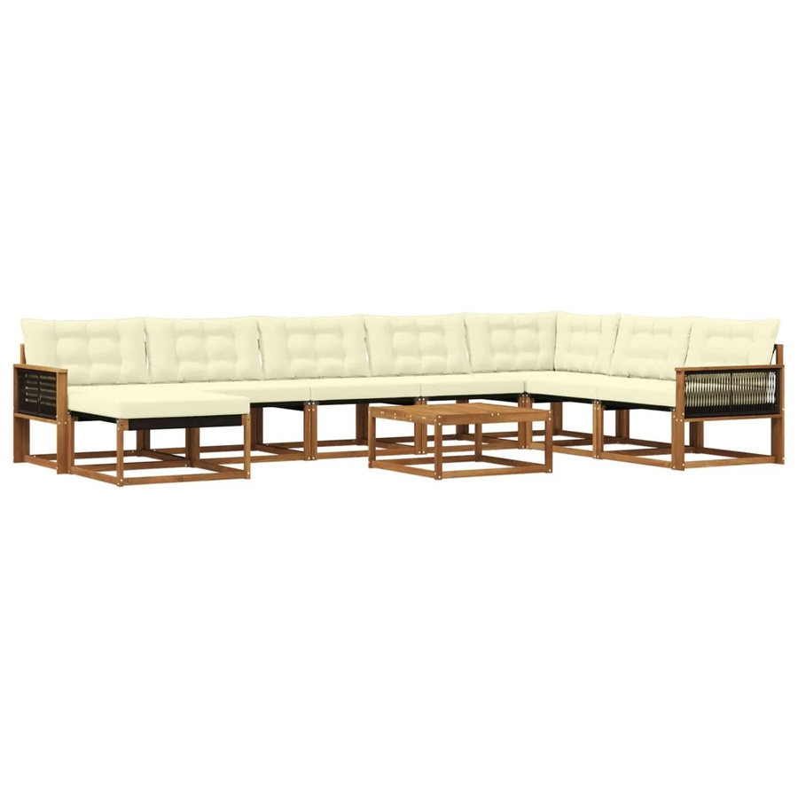 vidaXL Outdoor-Sofagarnitur aus Akazienmassivholz in L-Form, 9-teiliges Set mit Textilene-Bezug und wetterfesten Kissen in Natur und Creme - Bild 2