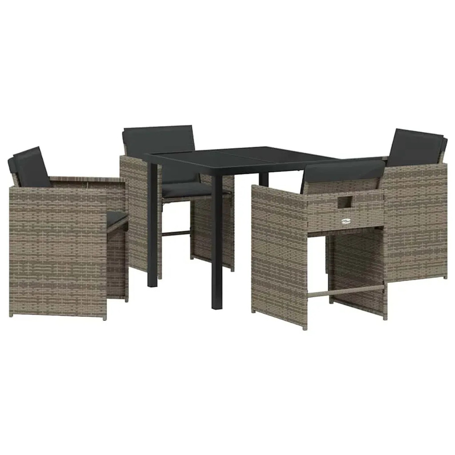 vidaXL 5-teiliges Garten-Ess-Set aus Poly-Rattan mit Kissen in Grau - Bild 2