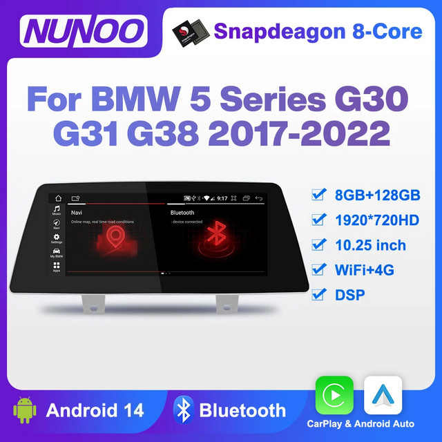 Nunoo Android 14 Multimedia Player mit CarPlay und GPS für BMW 5er G30 G31 G38 (2017-2022), Auto Radio mit WIFI in Schwarz - Bild 1
