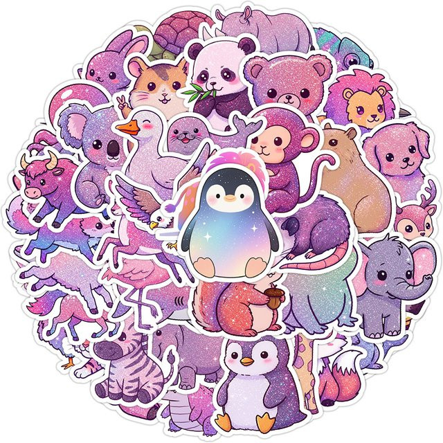 Charile Fantasie Lila Glänzende Tiere Aufkleber, 10-teiliges Set - Bild 1