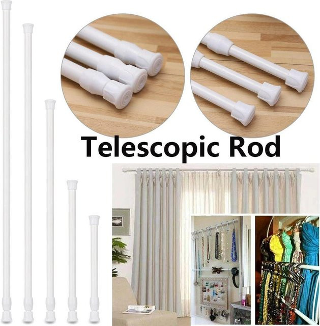 Weiße Teleskop-Vorhangstange als mehrzweckfähige, federbelastete Spannstange für Netze und Voiles - Bild 1