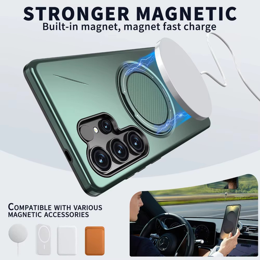 Magnetische 360 Grad rotierende Schutzhülle mit MagSafe Kompatibilität für Samsung Galaxy S26 S25 Edge S24 Plus S23 FE Ultra in Schwarz und Grün - Bild 1