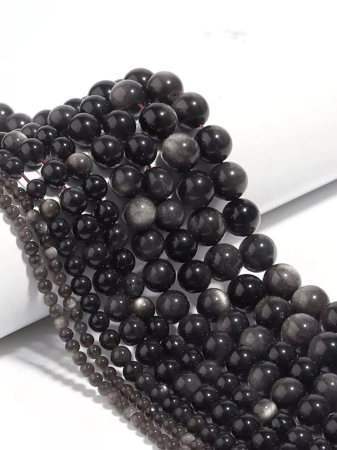 louleur Perlen, Silber-Obsidian, rund - Bild 7