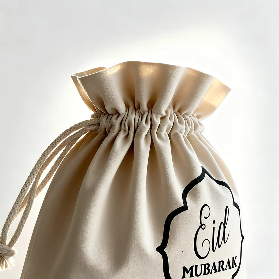 5 Stück Ramadan Geschenktüten aus Baumwolle in Weiß für Eid Mubarak Goodie Bags zum Verpacken von Süßigkeiten und Partyzubehör - Bild 3