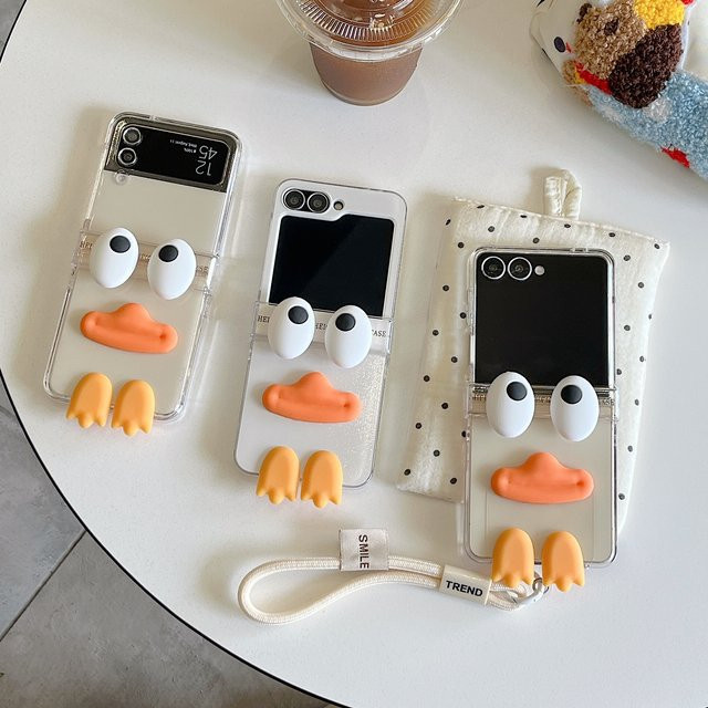 Lustige Cartoon Ente Handyhülle für Samsung Galaxy Z Flip 6 5 4 3 transparent aus Hartplastik - Bild 1