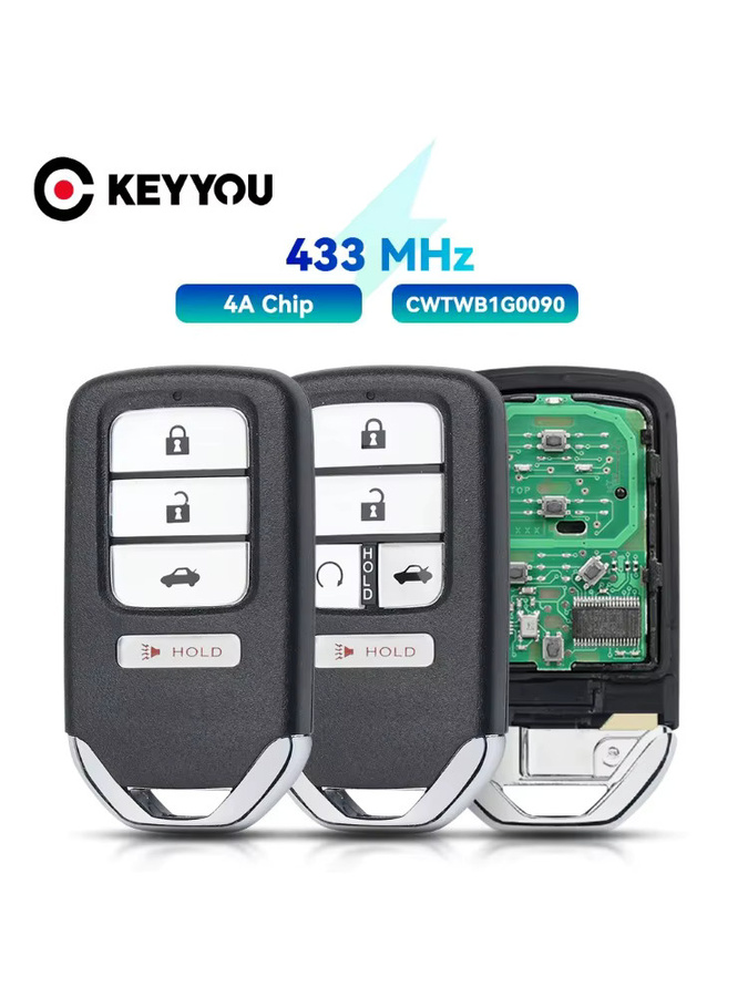 KEYYOU Autoschlüssel Fernbedienung mit 433,92 MHz 4A Chip für Honda Fit Jazz XRV Venzel HRV, Farbe: Schwarz - Bild 3