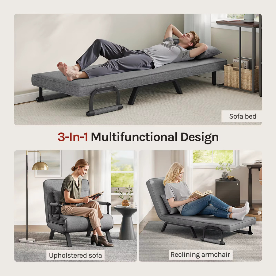 WOLTU 3-in-1 Klappstuhl mit Bettfunktion und Chaiselongue, verstellbare Rückenlehne und Metallrahmen, Schlafsofa für Erwachsene in Blau oder Grau - Bild 3