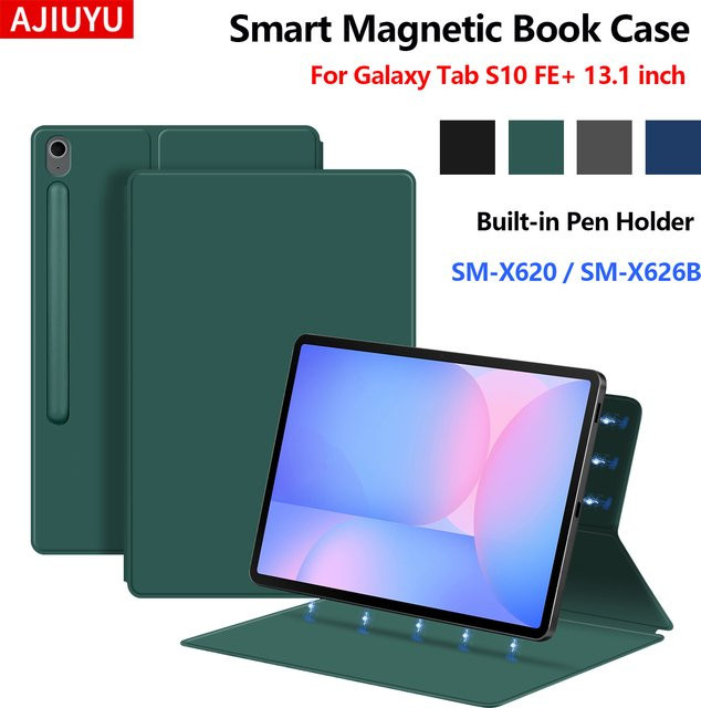 Magnetische Schutzhülle für Samsung Galaxy Tab S10 FE Plus 13,1 Zoll mit Stifthalter und Auto-Wake-Sleep-Funktion in Schwarz oder Grün - Bild 1
