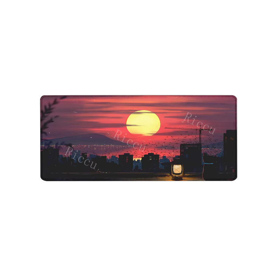 Riccu XXL Mauspad mit Landschafts-Motiv Berg und Sonnenuntergang, rutschfeste Schreibtischunterlage in Multicolour, B/T: 900 x 400 mm - Bild 5