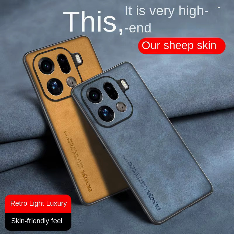 Premium Schaffell Leder Handyhülle für OPPO Find X9 Pro, X8 Ultra, X8s Plus, X7 und X6 in Schwarz mit Kameraschutz und weichem TPU Bumper - Bild 2