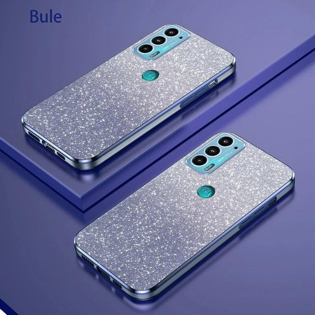 Luxus-Handyhülle mit Farbverlauf-Glitter-Beschichtung für Motorola Moto Edge 20 30 G8 G9 Play Plus E7 E20 E6S E22 E32 E13 G50 2021 in Blau/Transparent - Bild 1