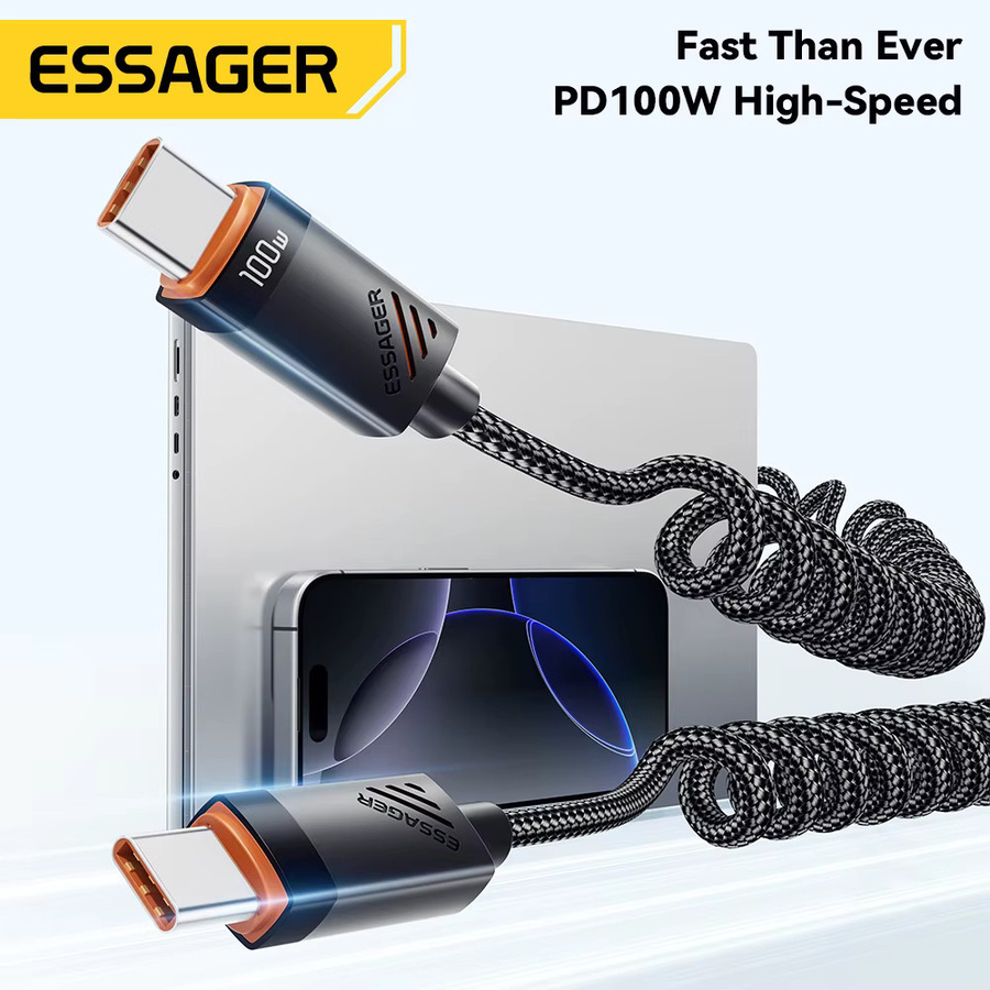 Essager USB-C auf USB-C Kabel mit 100 W PD Schnellladung für iPhone, Samsung und MacBook in Schwarz - Bild 2