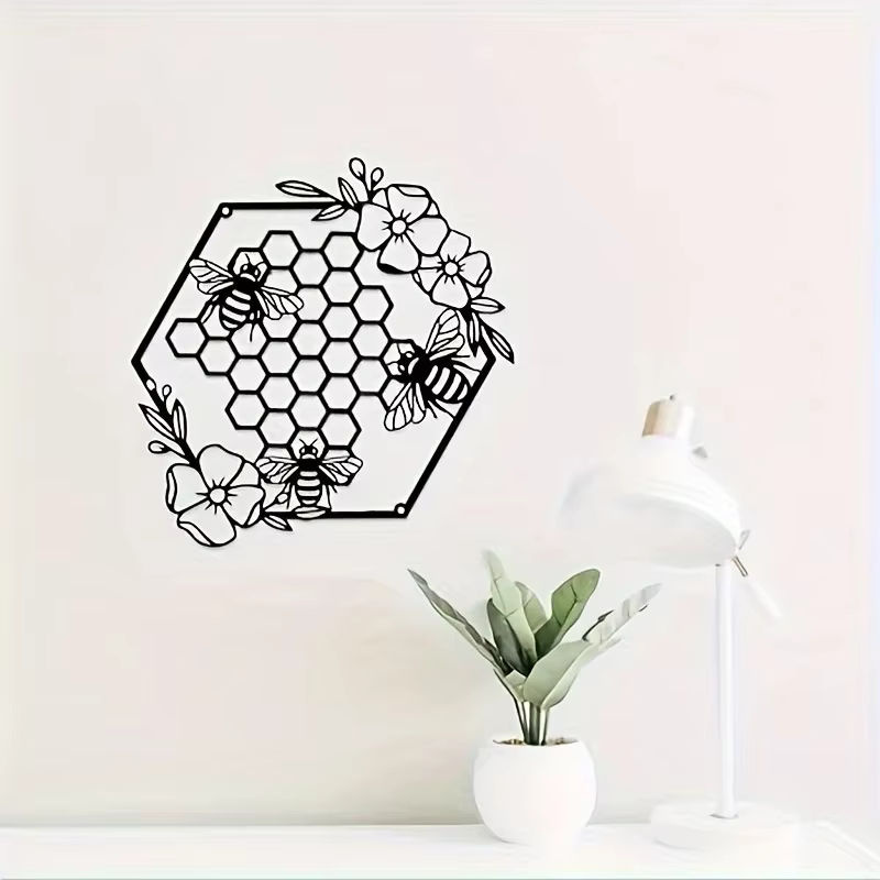 Hello young Wanddekoration aus Metall in Wabenform mit floralem Blumenmuster im Landhausstil, Schwarz - Bild 3